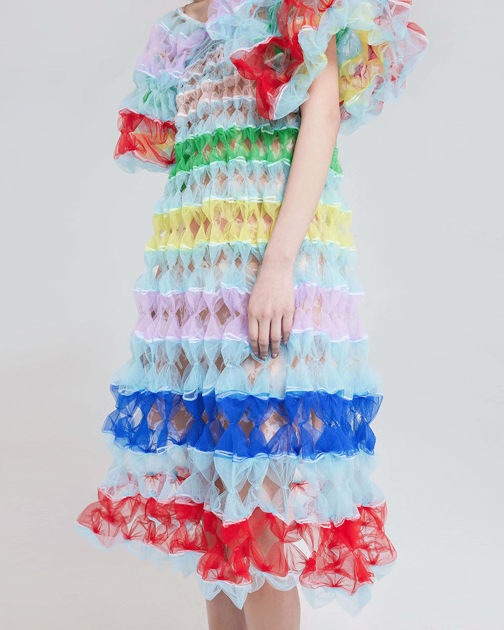 Air-Ribbon Multi-Colour Statement Sleeve Dress