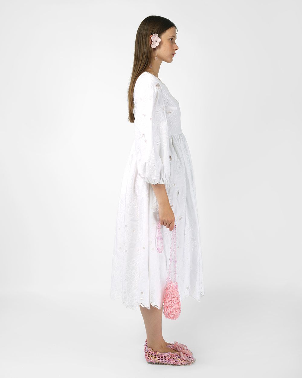 BRODERIE ANGLAISE PUFF SLEEVE DRESS