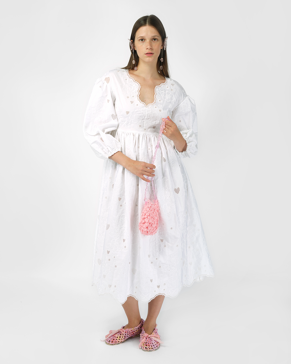 BRODERIE ANGLAISE PUFF SLEEVE DRESS