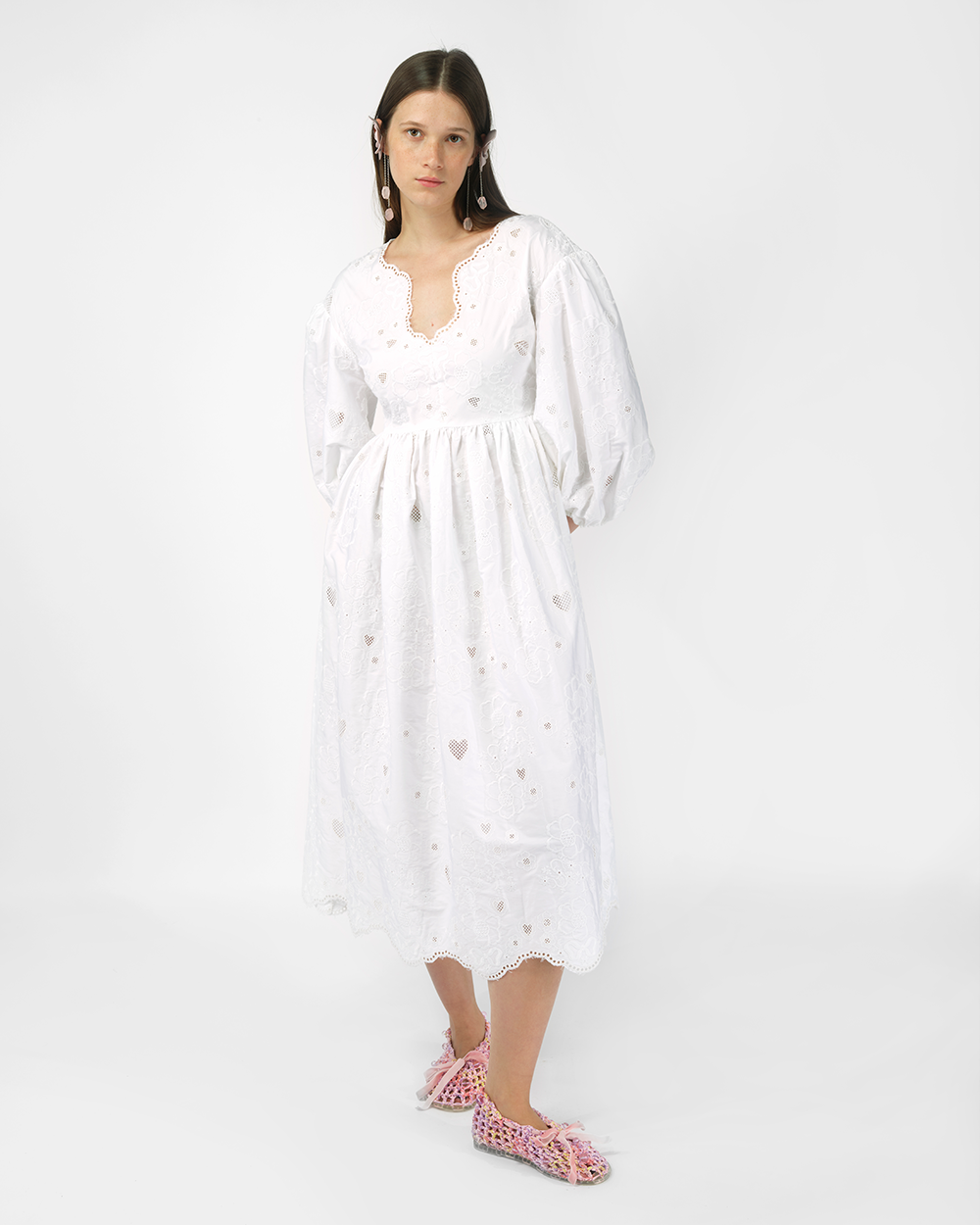 BRODERIE ANGLAISE PUFF SLEEVE DRESS