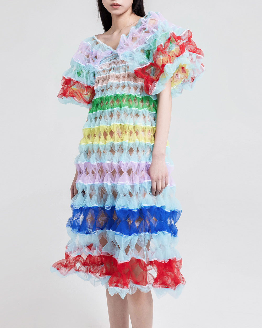 Air-Ribbon Multi-Colour Statement Sleeve Dress