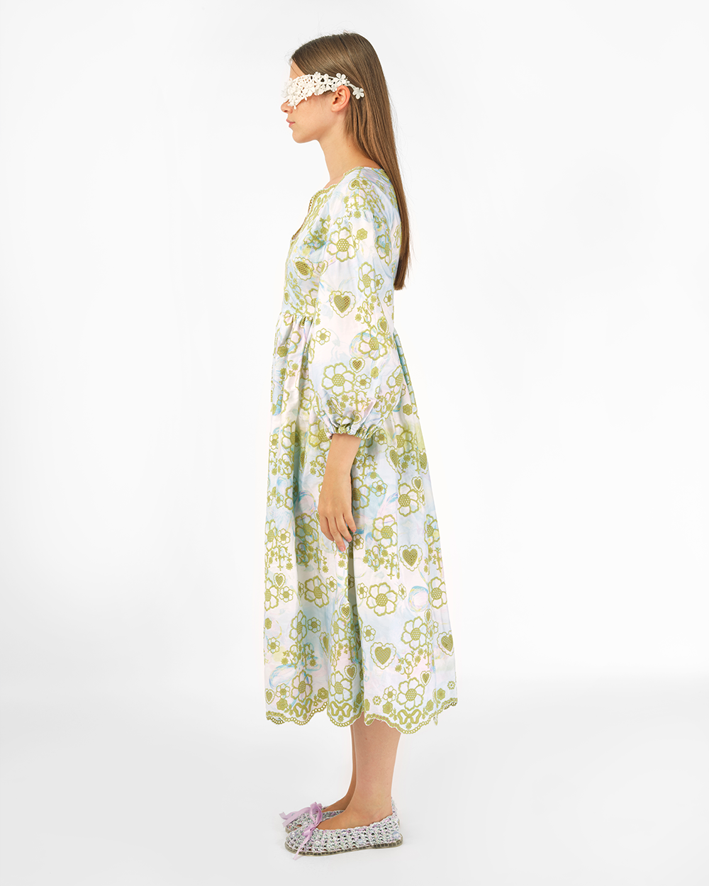 BRODERIE ANGLAISE PUFF SLEEVE DRESS