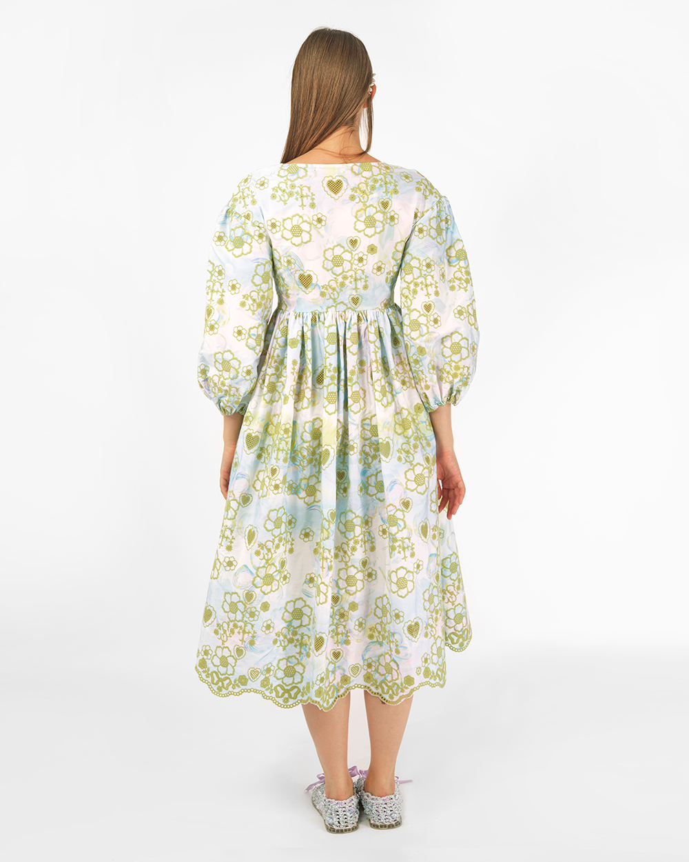 BRODERIE ANGLAISE PUFF SLEEVE DRESS