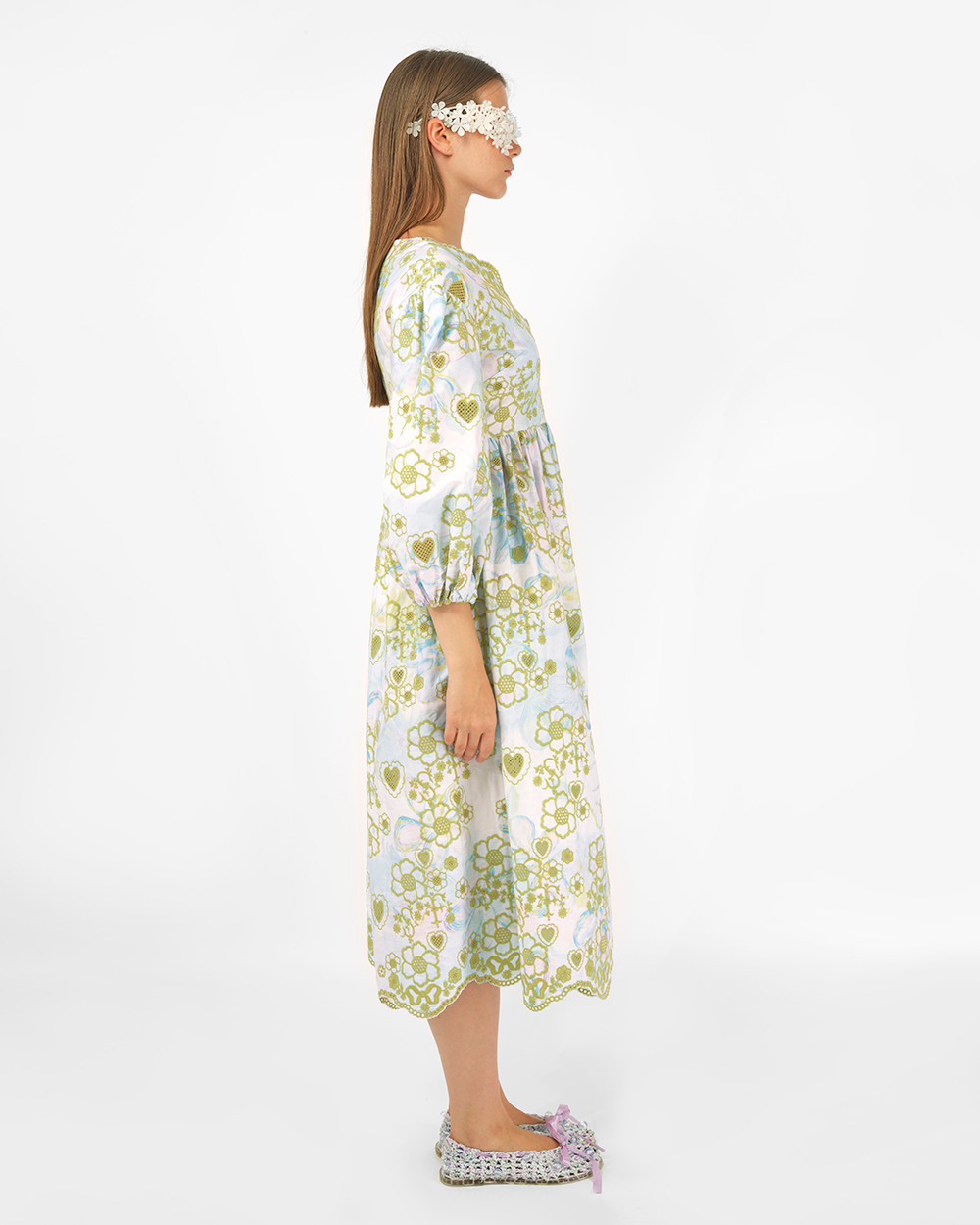 BRODERIE ANGLAISE PUFF SLEEVE DRESS