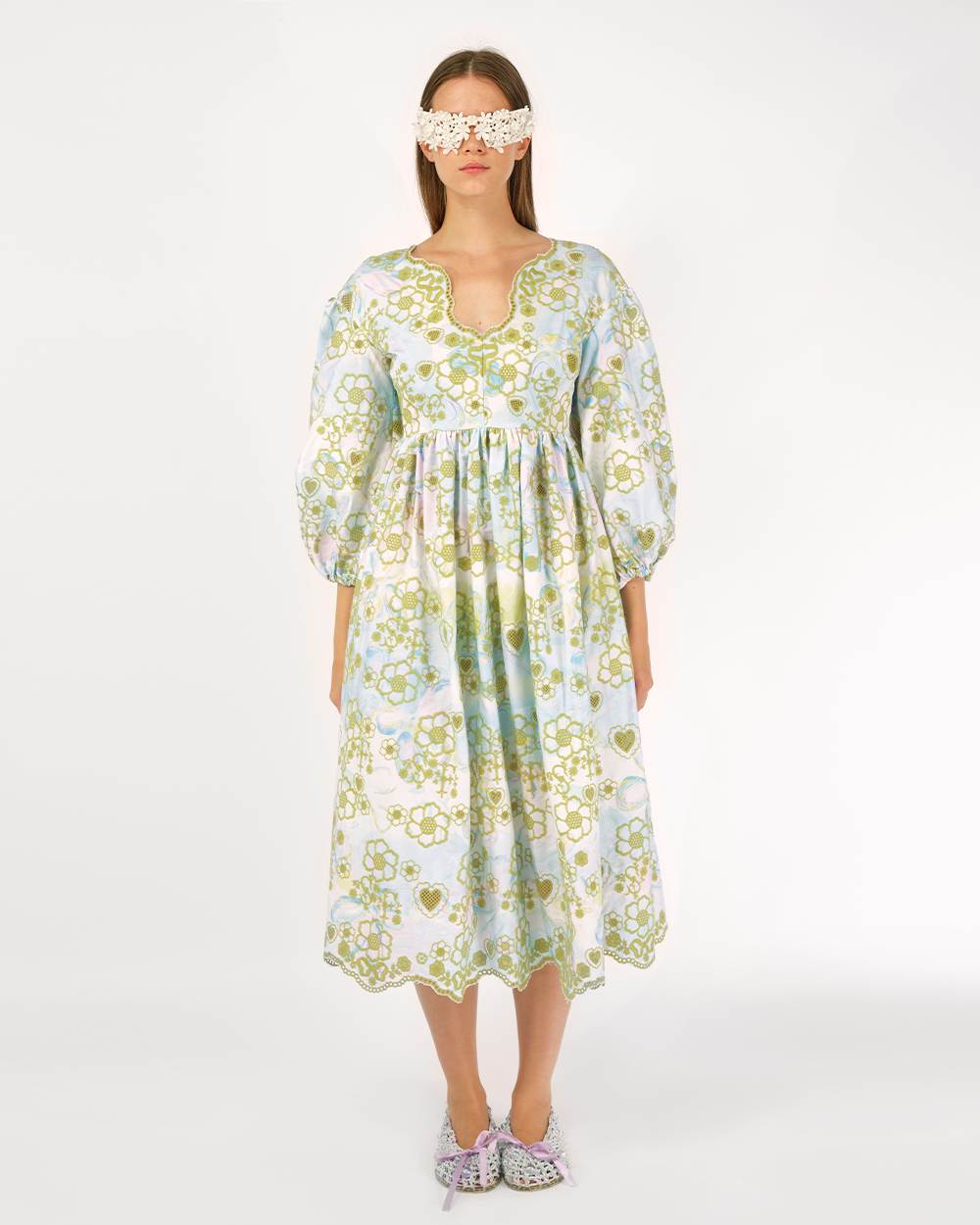 BRODERIE ANGLAISE PUFF SLEEVE DRESS