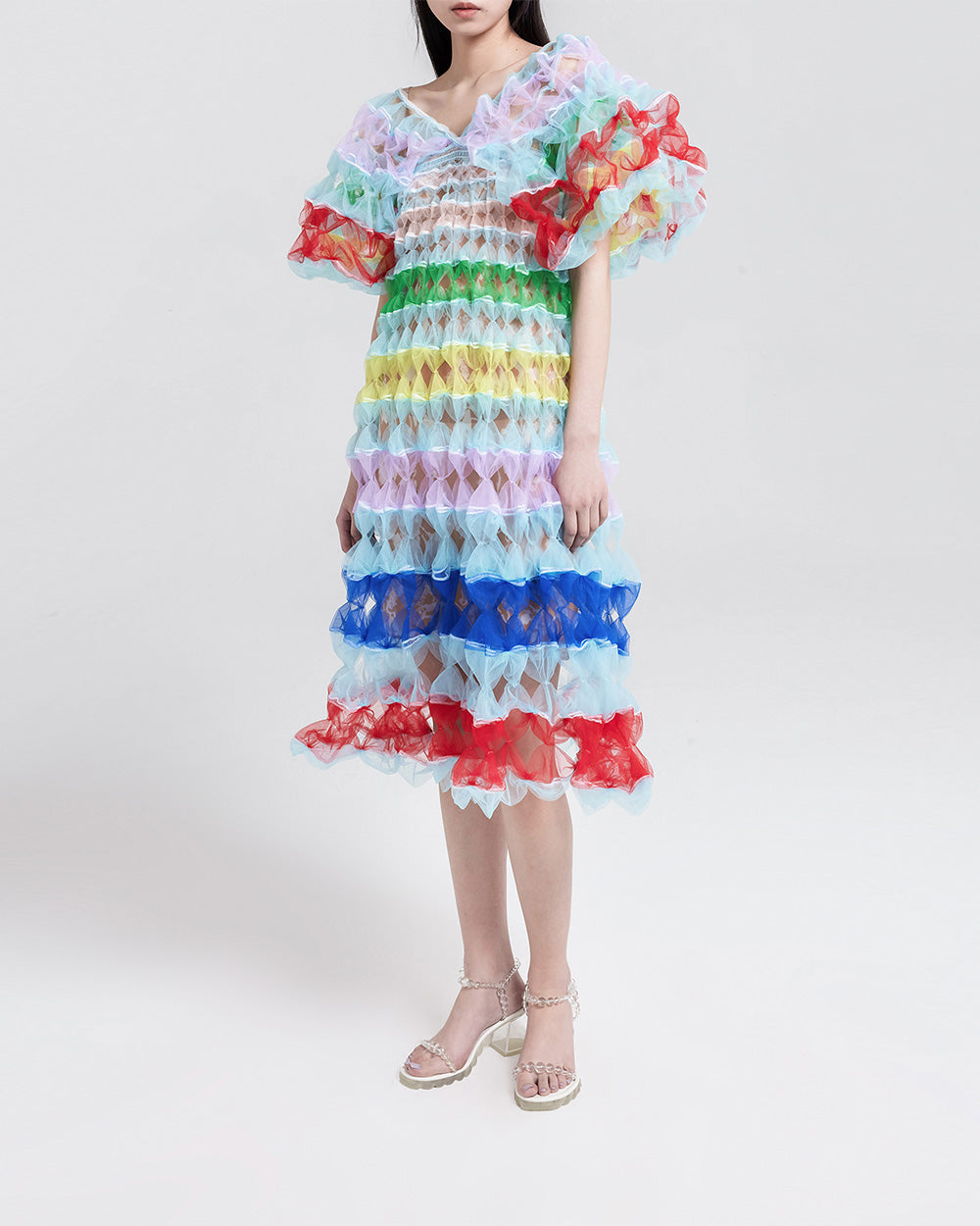 Air-Ribbon Multi-Colour Statement Sleeve Dress