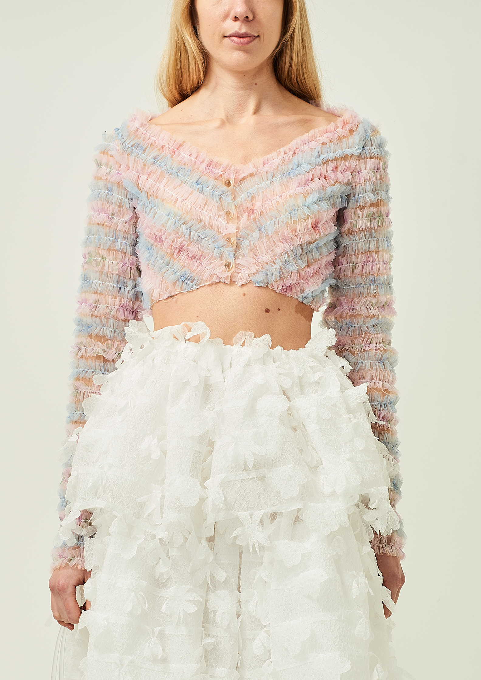 FRILL SMOKED CROPPED CARDIGAN