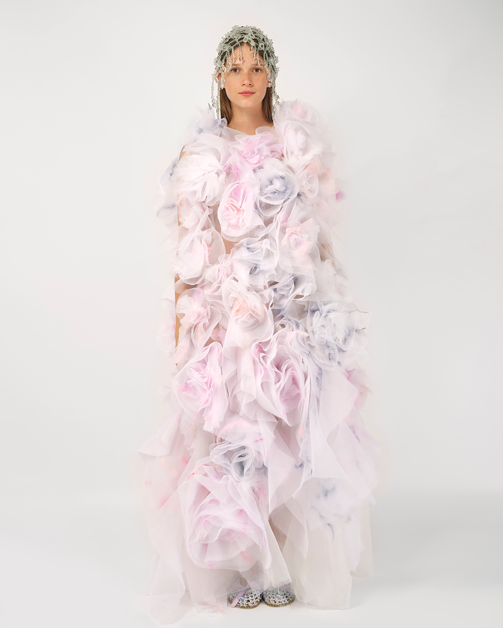 FEATHER ORGANZA LAYERED MAXI DRESS