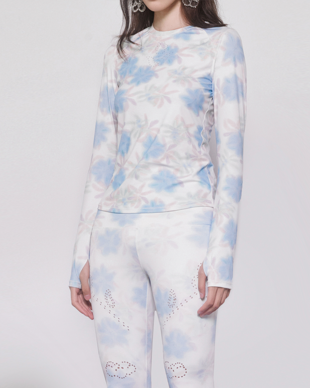 Blue Floral Sports Long Sleeve Top