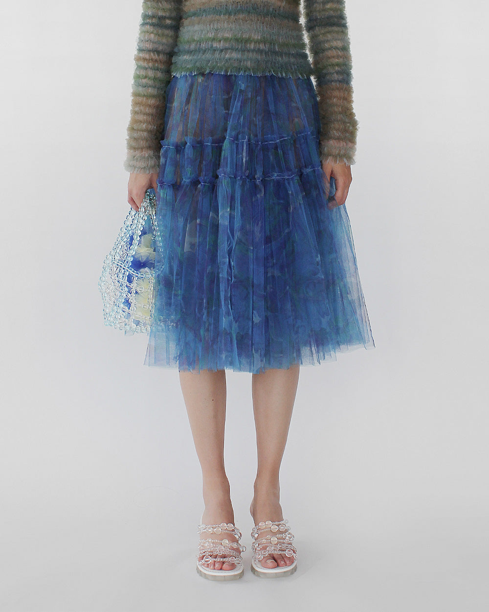 MARBLE PRINT TULLE GATHERED SKIRT