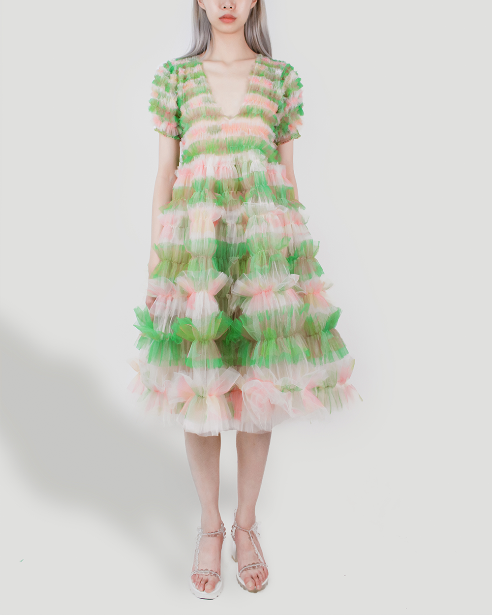 GREEN AIR-RIBBON DRESS