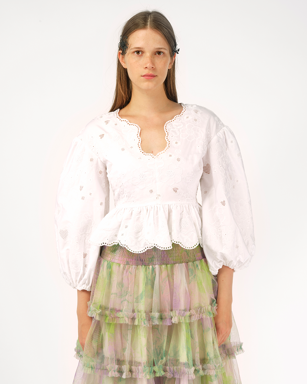 BRODERIE ANGLAISE PUFF SLEEVE BLOUSE