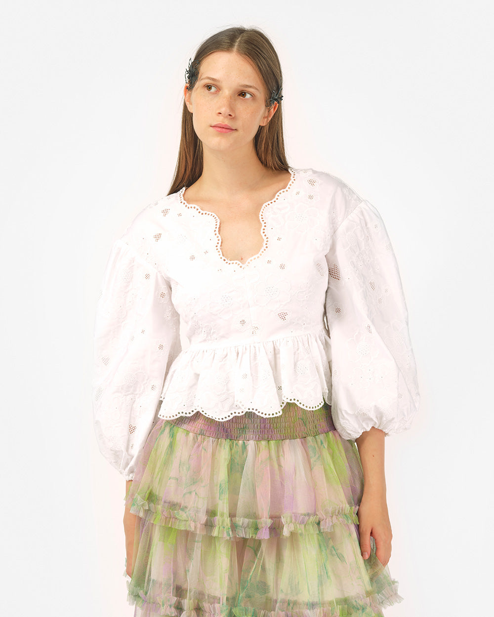 BRODERIE ANGLAISE PUFF SLEEVE BLOUSE