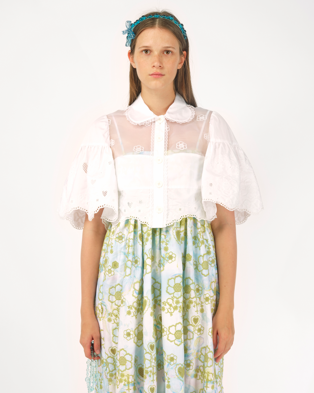 BRODERIE ANGLAISE CROPPED MINI SHIRT