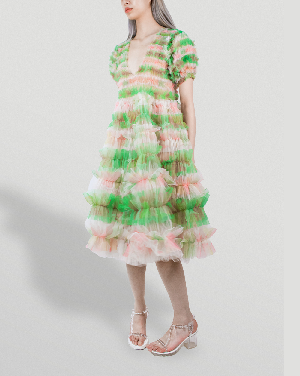 GREEN AIR-RIBBON DRESS