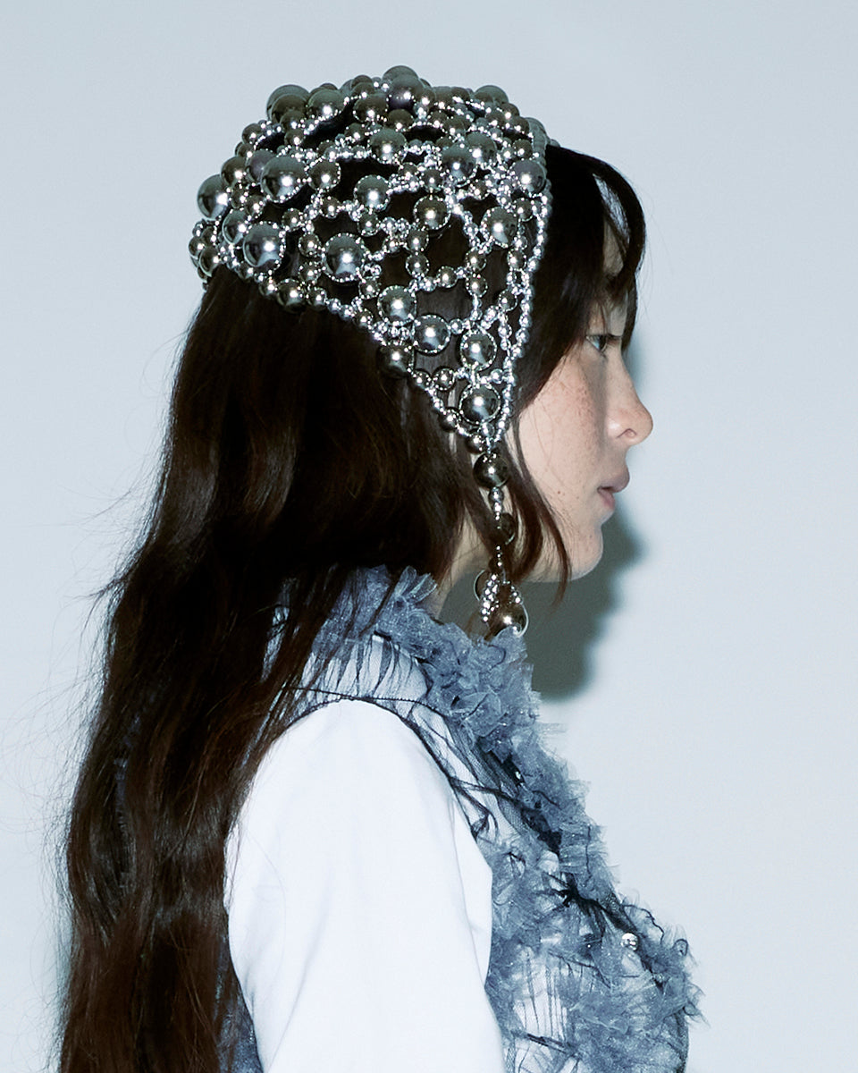 SILVER BEADED HEADPIECE