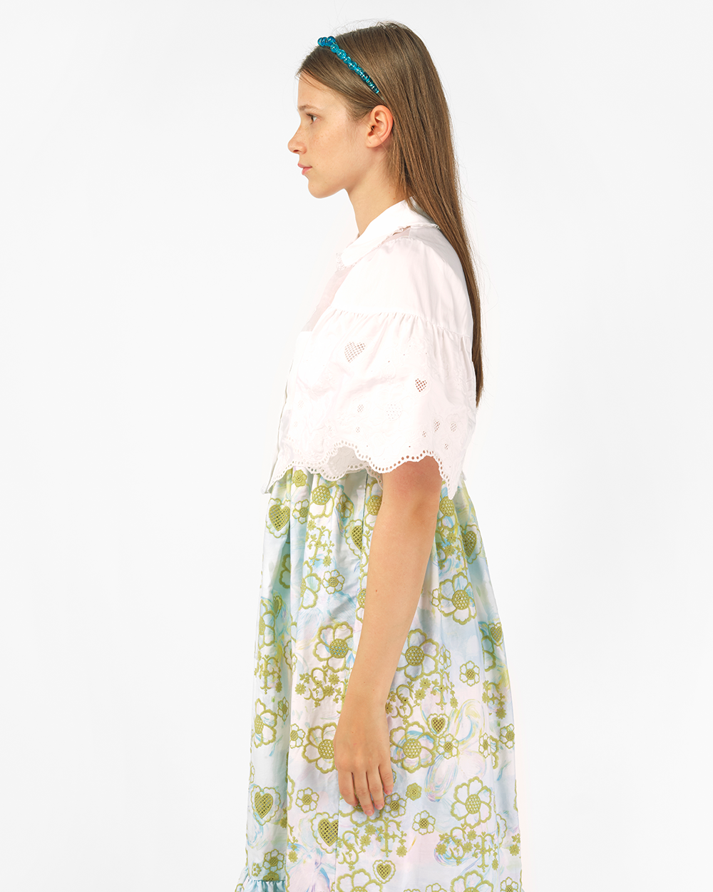 BRODERIE ANGLAISE CROPPED MINI SHIRT