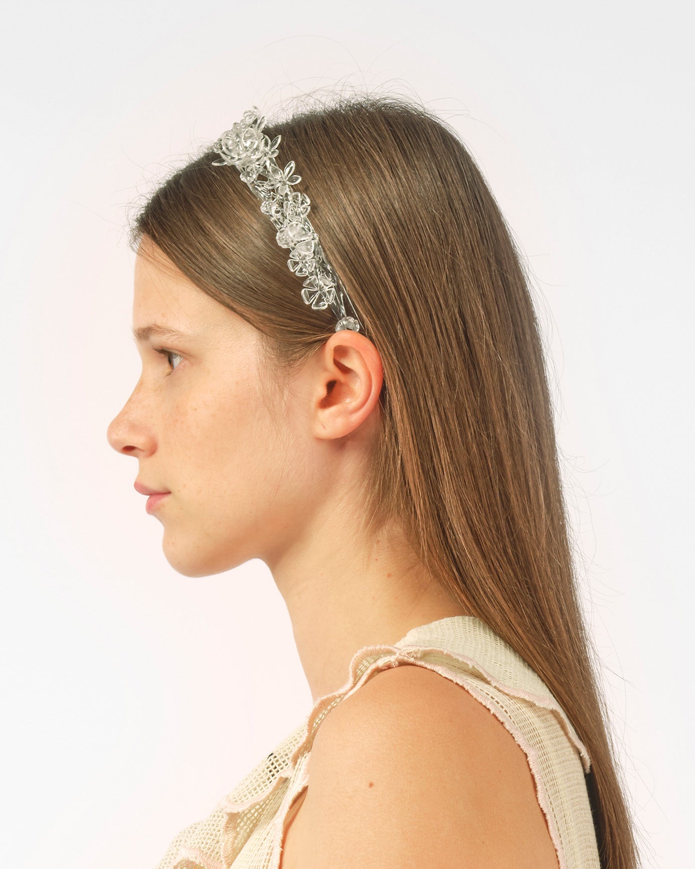 WOMEN GIRL TRANSPARENT CLEAR 3D PRINTED CLUSTER FLOWER HEADBAND HAIR BAND 