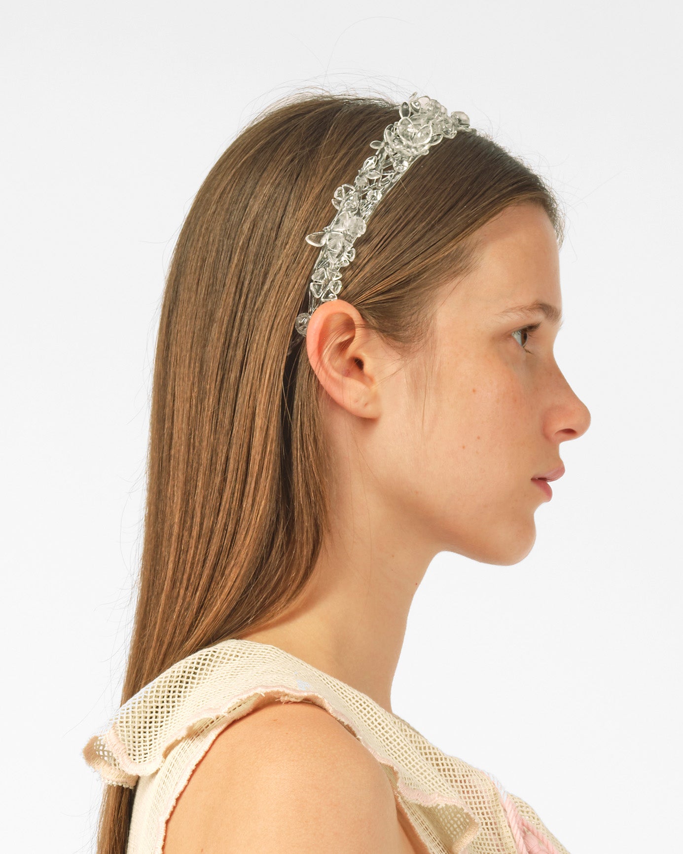 WOMEN GIRL TRANSPARENT CLEAR 3D PRINTED CLUSTER FLOWER HEADBAND HAIR BAND 