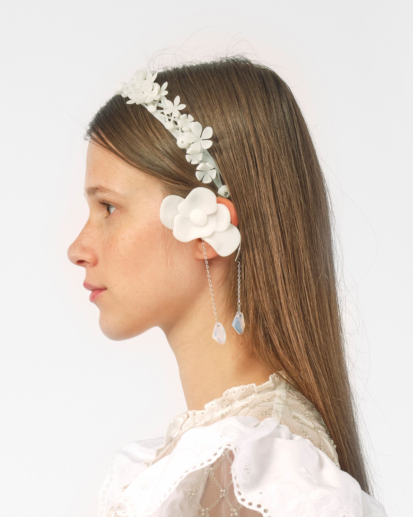 WOMEN GIRL WHITE 3D PRINTED CLUSTER FLOWER HEADBAND HAIR BAND WEDDING BRIDAL WEAR