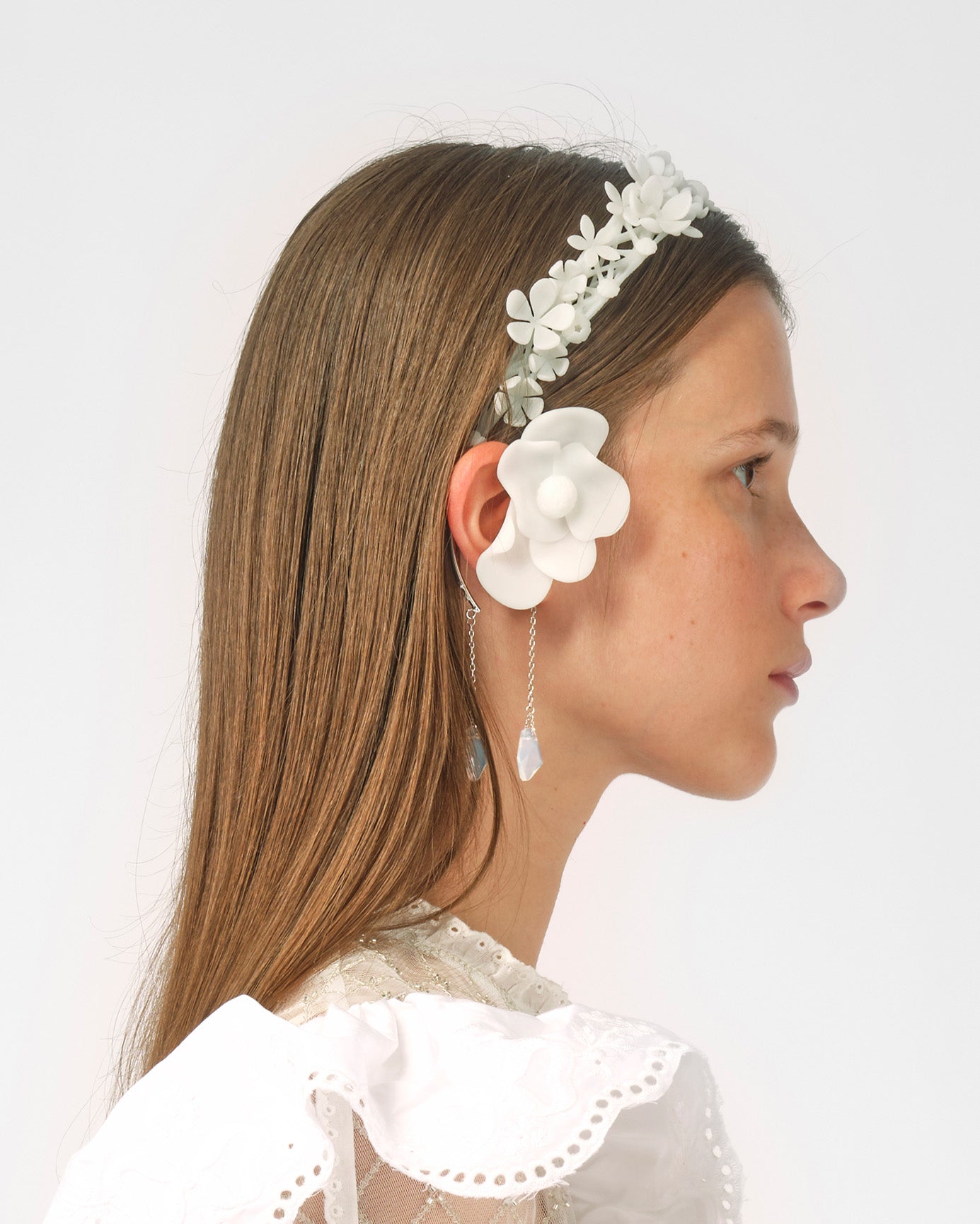 WOMEN GIRL WHITE 3D PRINTED CLUSTER FLOWER HEADBAND HAIR BAND WEDDING BRIDAL WEAR