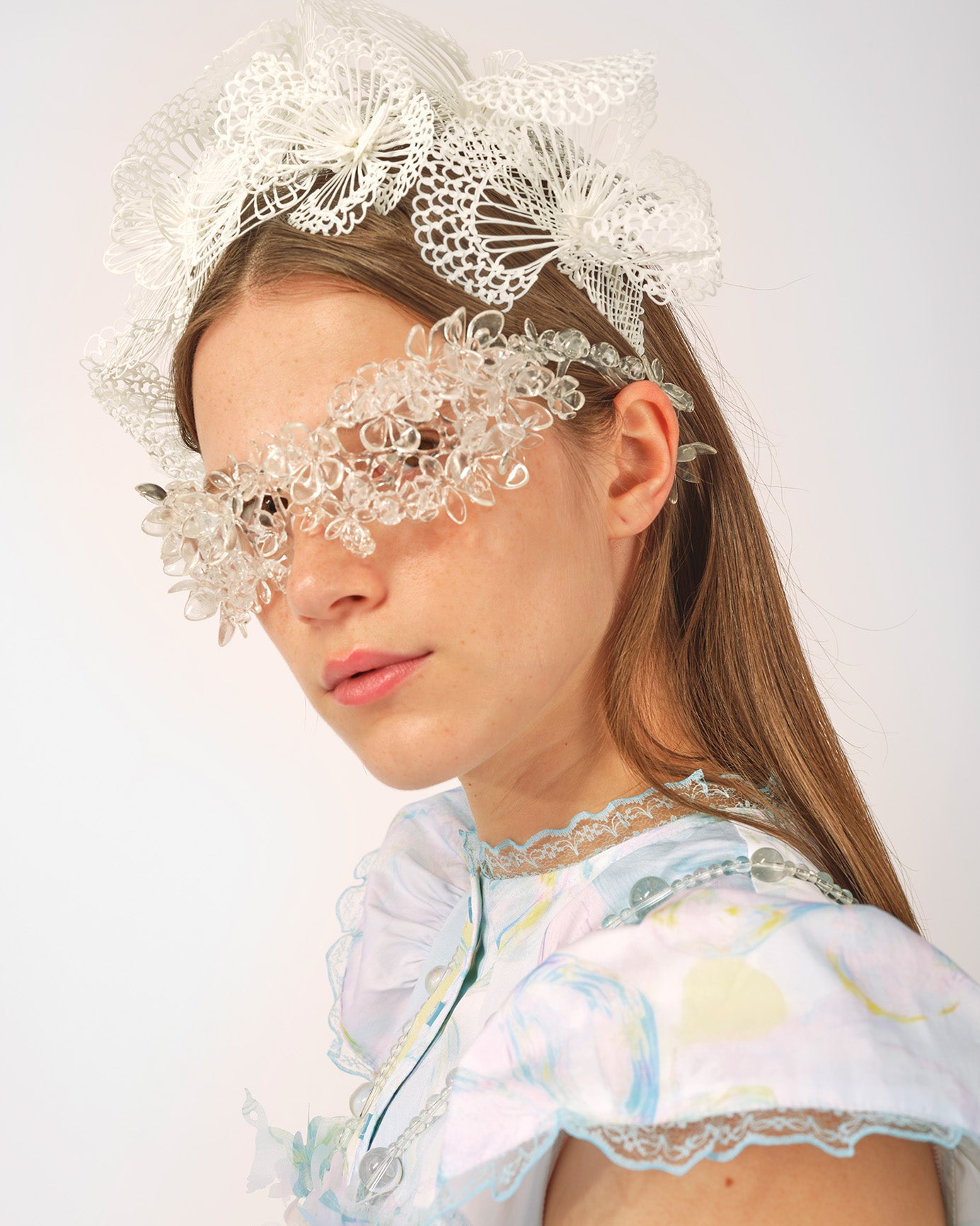 CLEAR TRANSPARENT WOMEN 3D PRINTED FLOWER SUNGLASSES