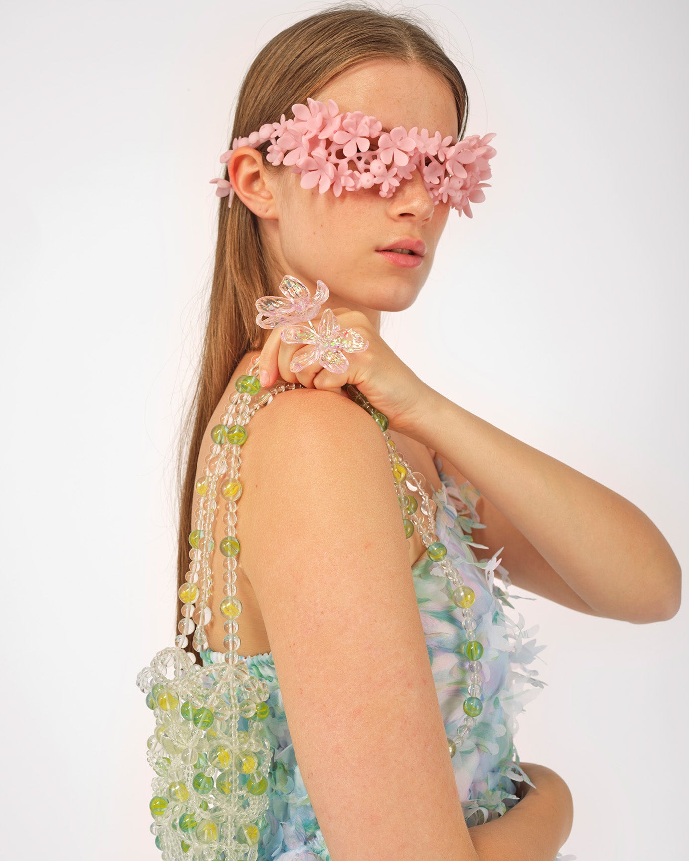 PINK WOMEN 3D PRINTED FLOWER SUNGLASSES