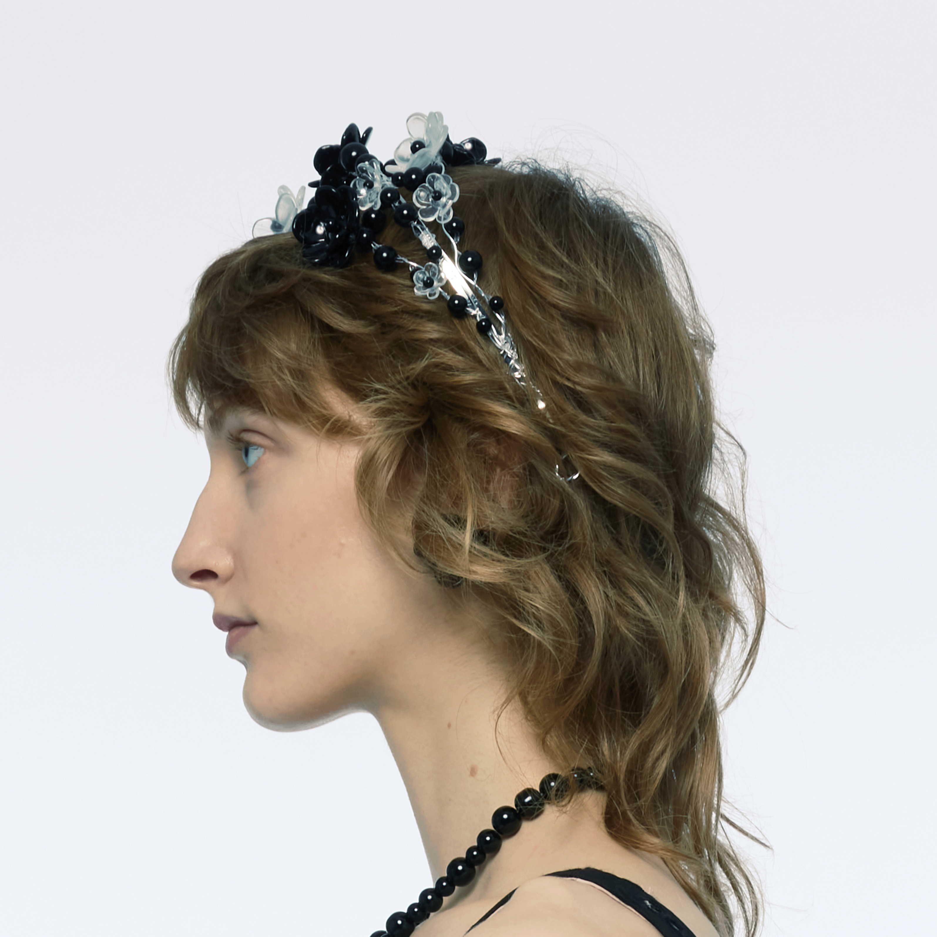 BLACK AND WHITE WOMEN GIRL 3D PRINTED FLOWER BEADED HEADBAND HAIR BAND