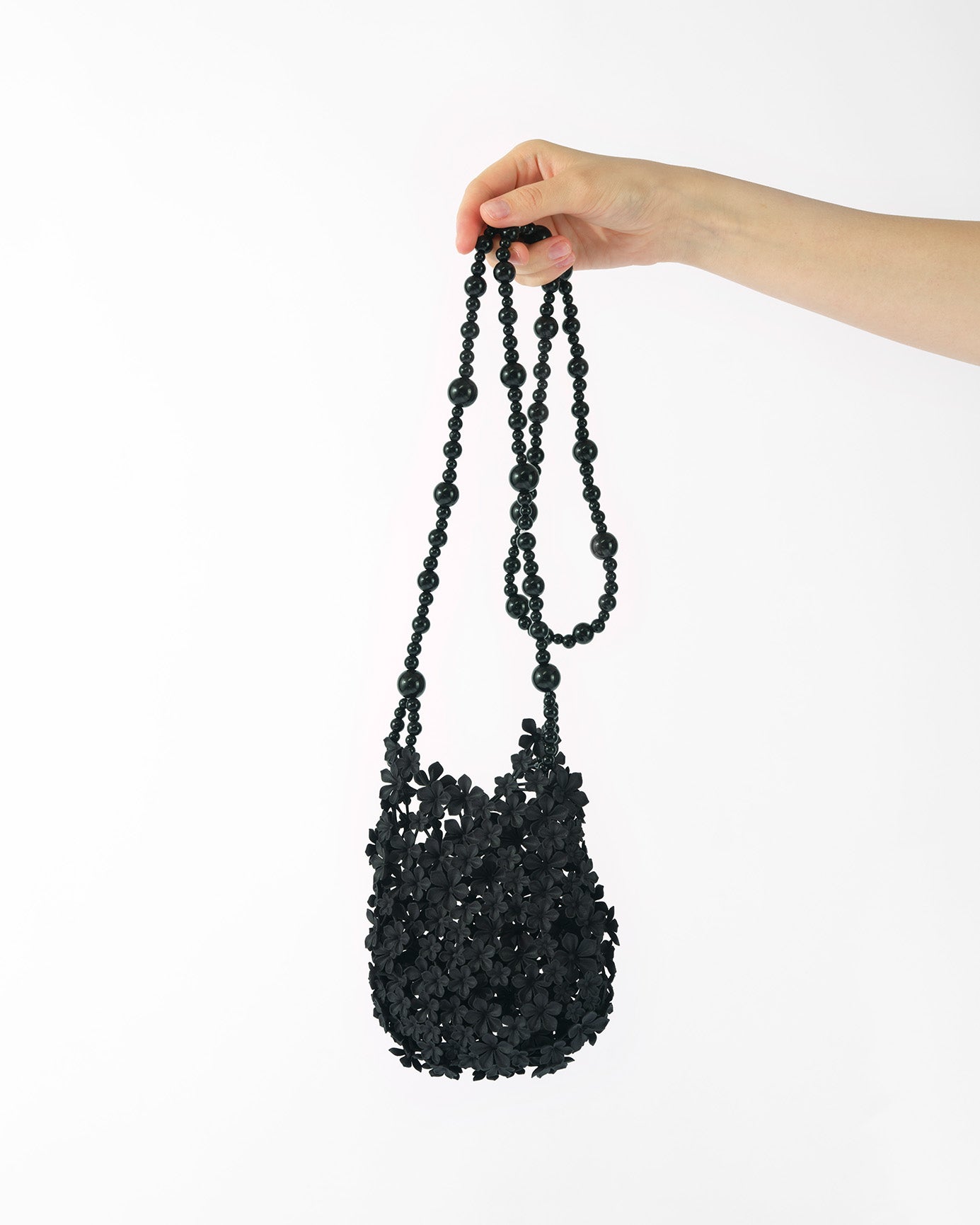 BLACK WOMEN GIRL 3D PRINTED PEACH BLOSSOM CROSSBODY BAG KOREAN ASIAN STYLE DESIGN WITH BEADED SHOULDER STRAP