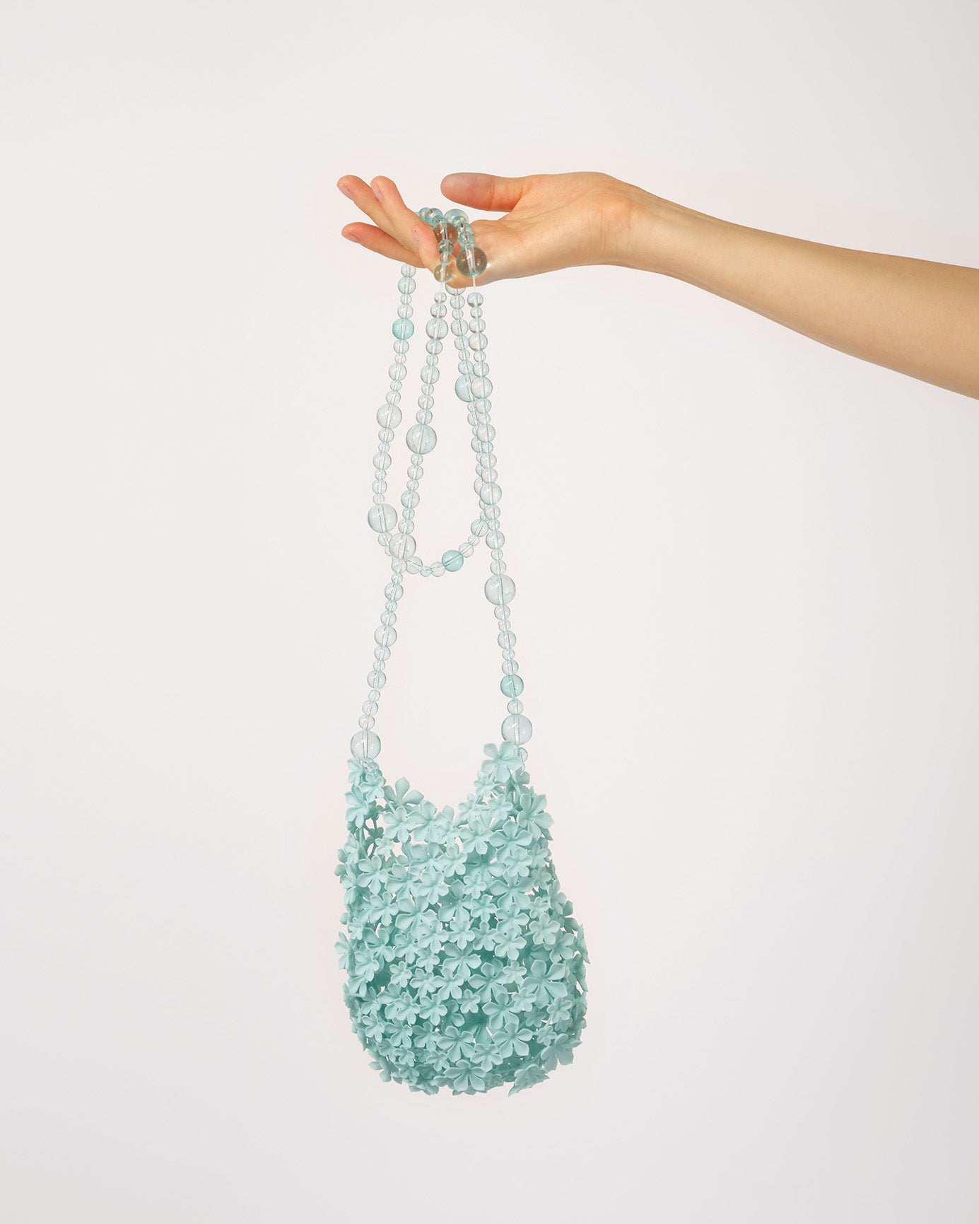 BLUE WOMEN GIRL 3D PRINTED PEACH BLOSSOM CROSSBODY BAG KOREAN ASIAN STYLE DESIGN WITH BEADED SHOULDER STRAP