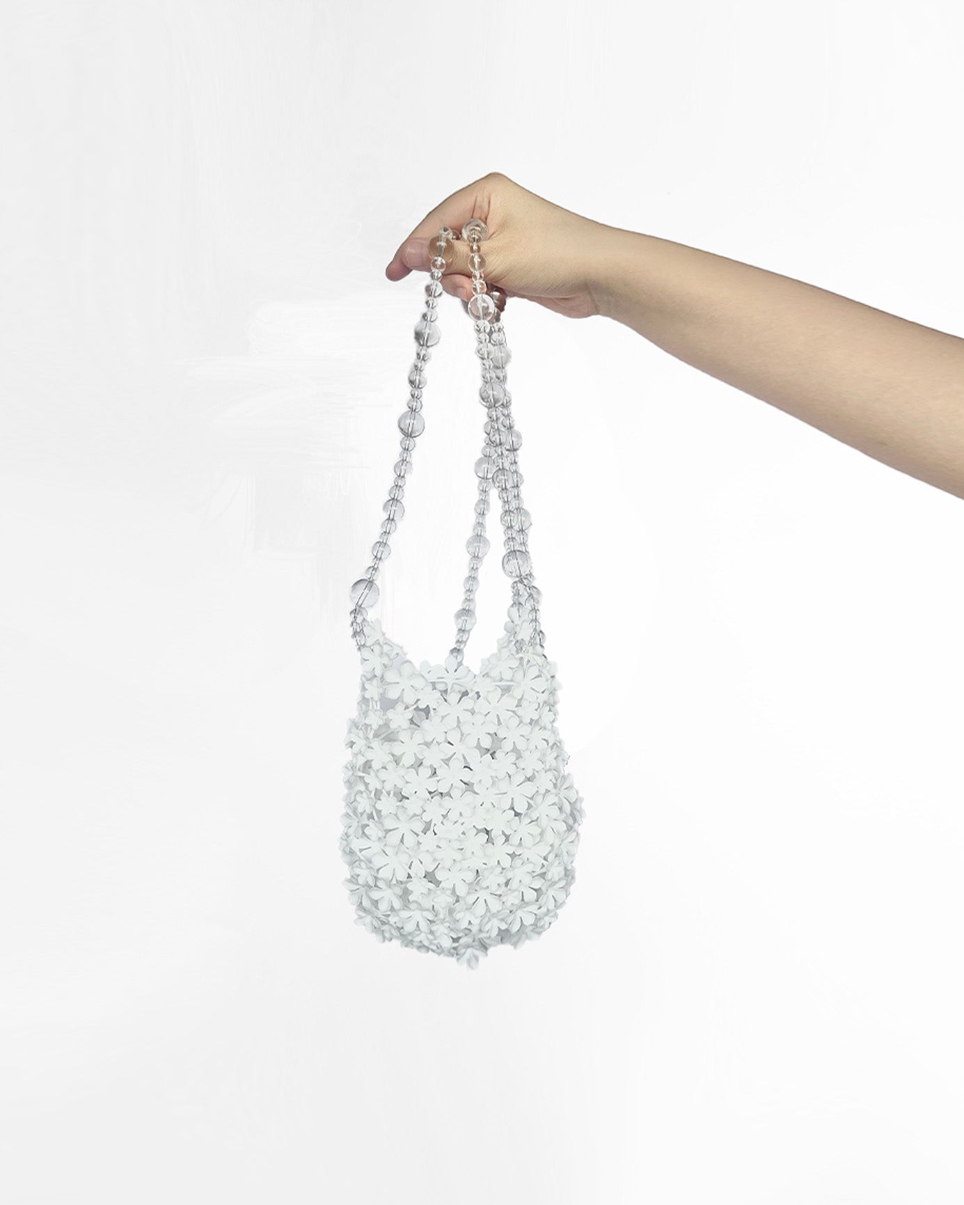 WHITE WOMEN GIRL 3D PRINTED PEACH BLOSSOM CROSSBODY BAG KOREAN ASIAN STYLE DESIGN WITH BEADED SHOULDER STRAP