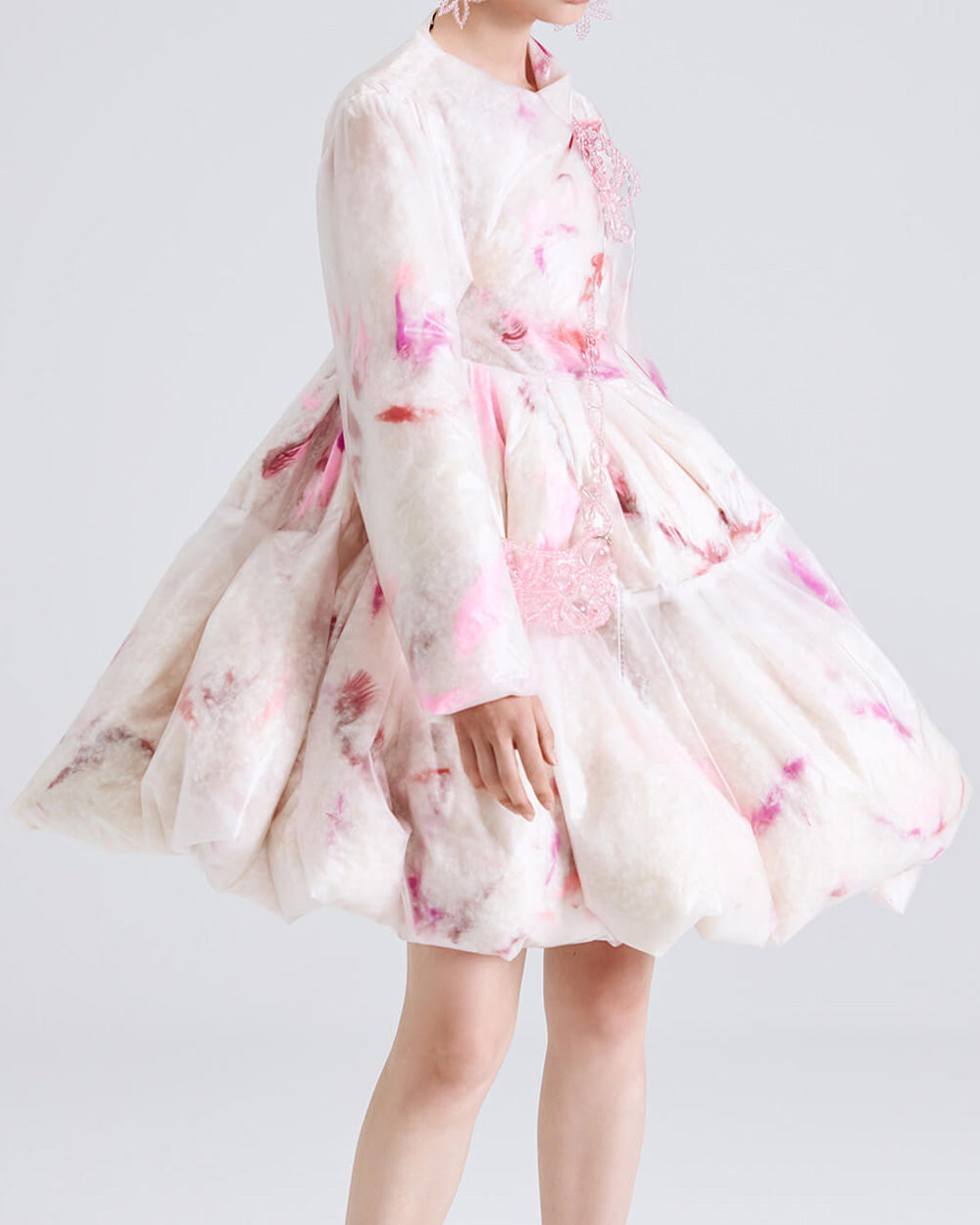 Feather Puff A Line Dress Coat