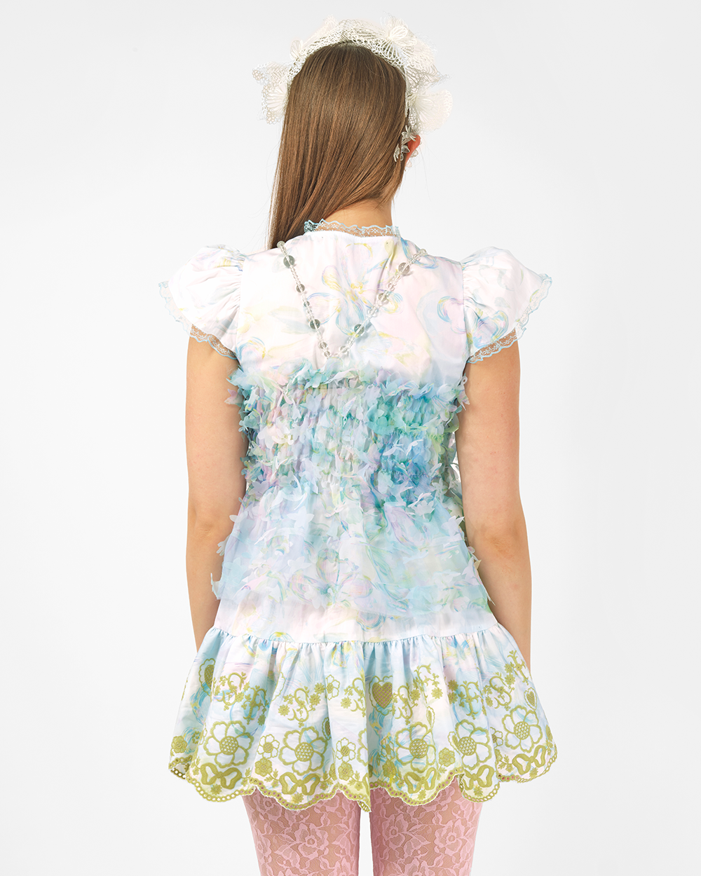 PRINTED LASER-CUT SMOCKED TOP