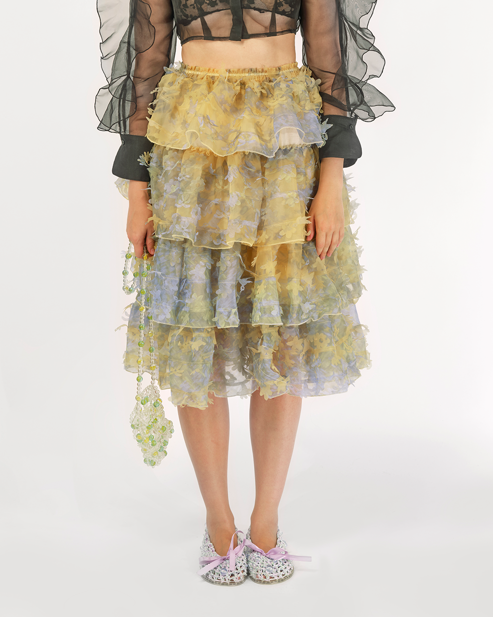 TIERED LASER-CUT RUFFLE SKIRT