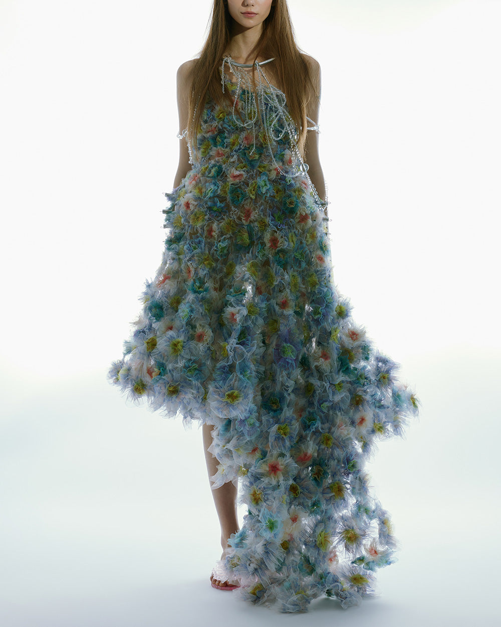 ASYMMETRICAL FLOWER CLUSTER DRESS