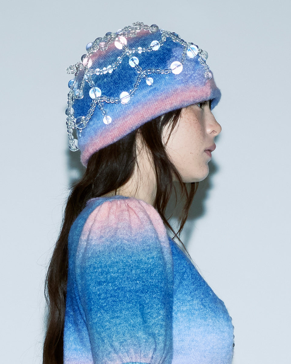 BEADED BEADING DETAILS GRADIENT PALETTE KNITTED WOMEN BEANIE