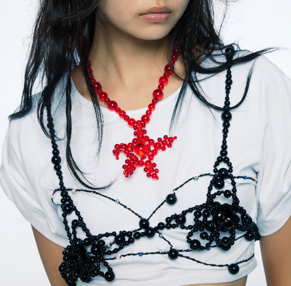 WOMEN GIRL BEADED STAR CHAIN NECKLACE ACCESSORIES RED