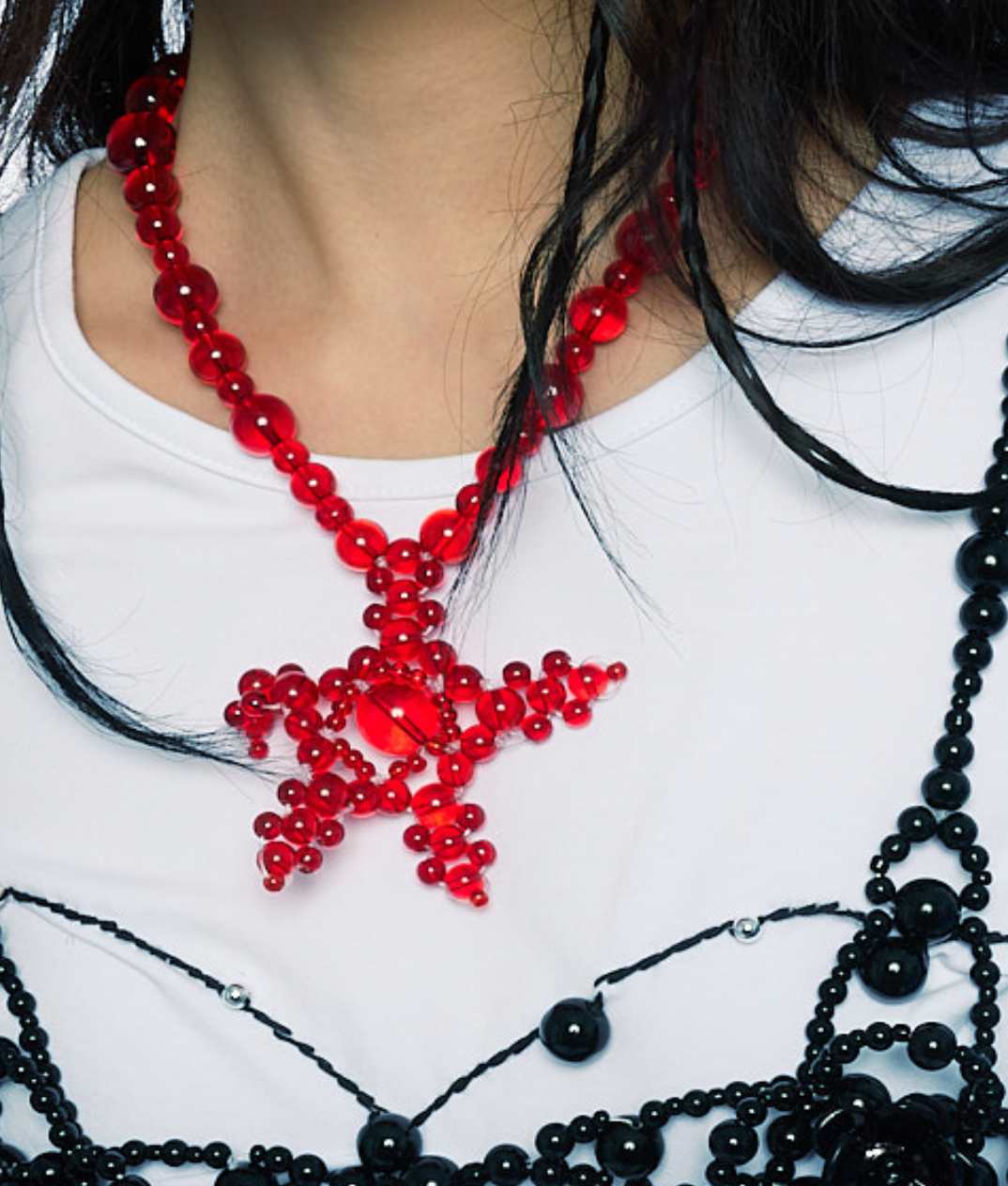 RED WOMEN GIRL BEADED STAR CHAIN NECKLACE ACCESSORIES