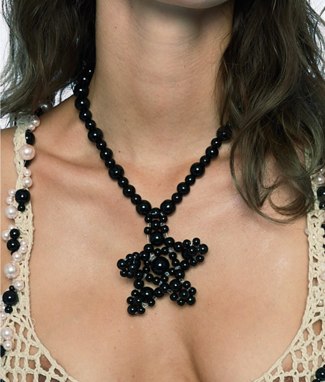 WOMEN GIRL BEADED STAR CHAIN NECKLACE ACCESSORIES BLACK