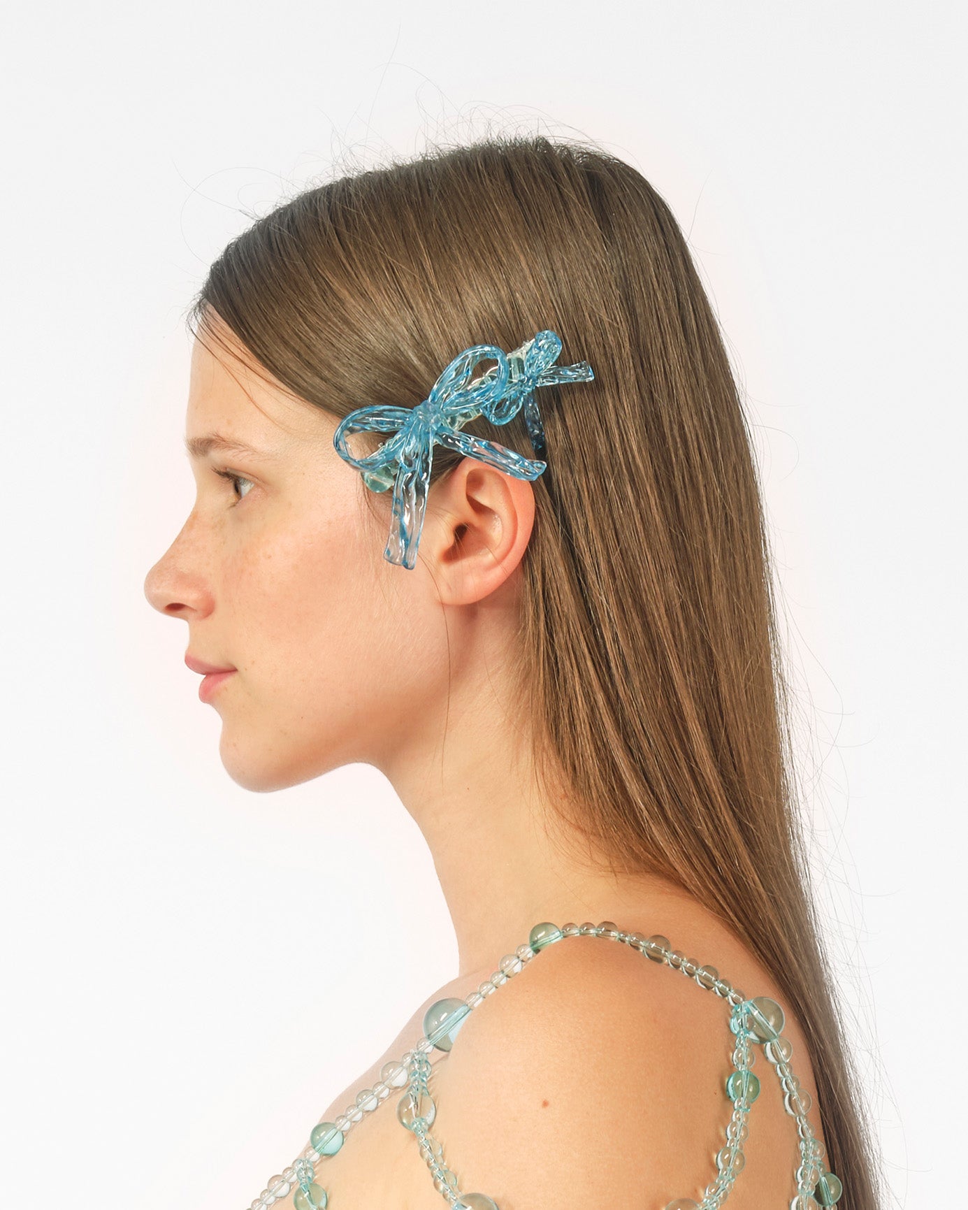 WOMEN GIRL ART BLUE BOW BEADED HAIR CLIP