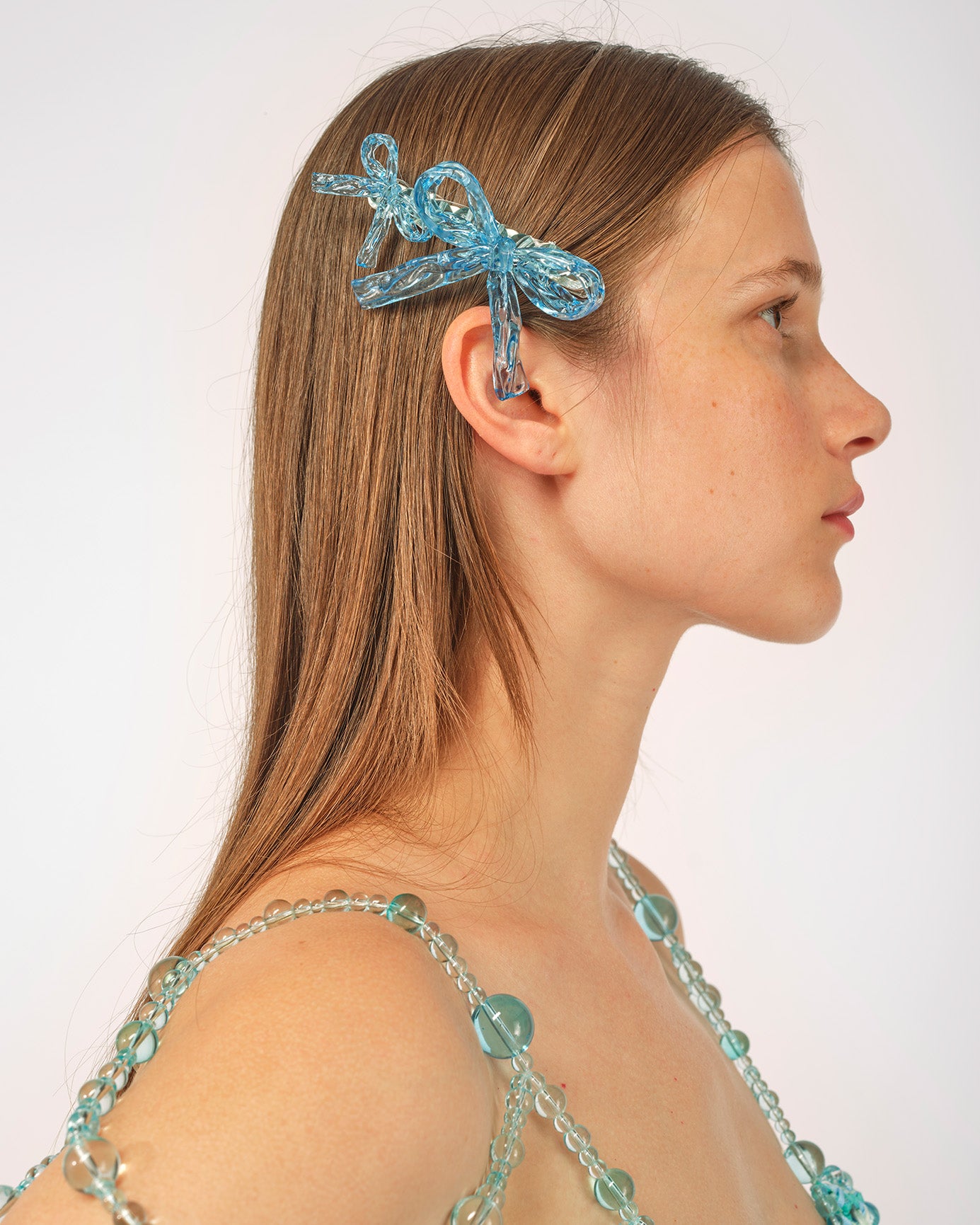 WOMEN GIRL ART BLUE BOW BEADED HAIR CLIP