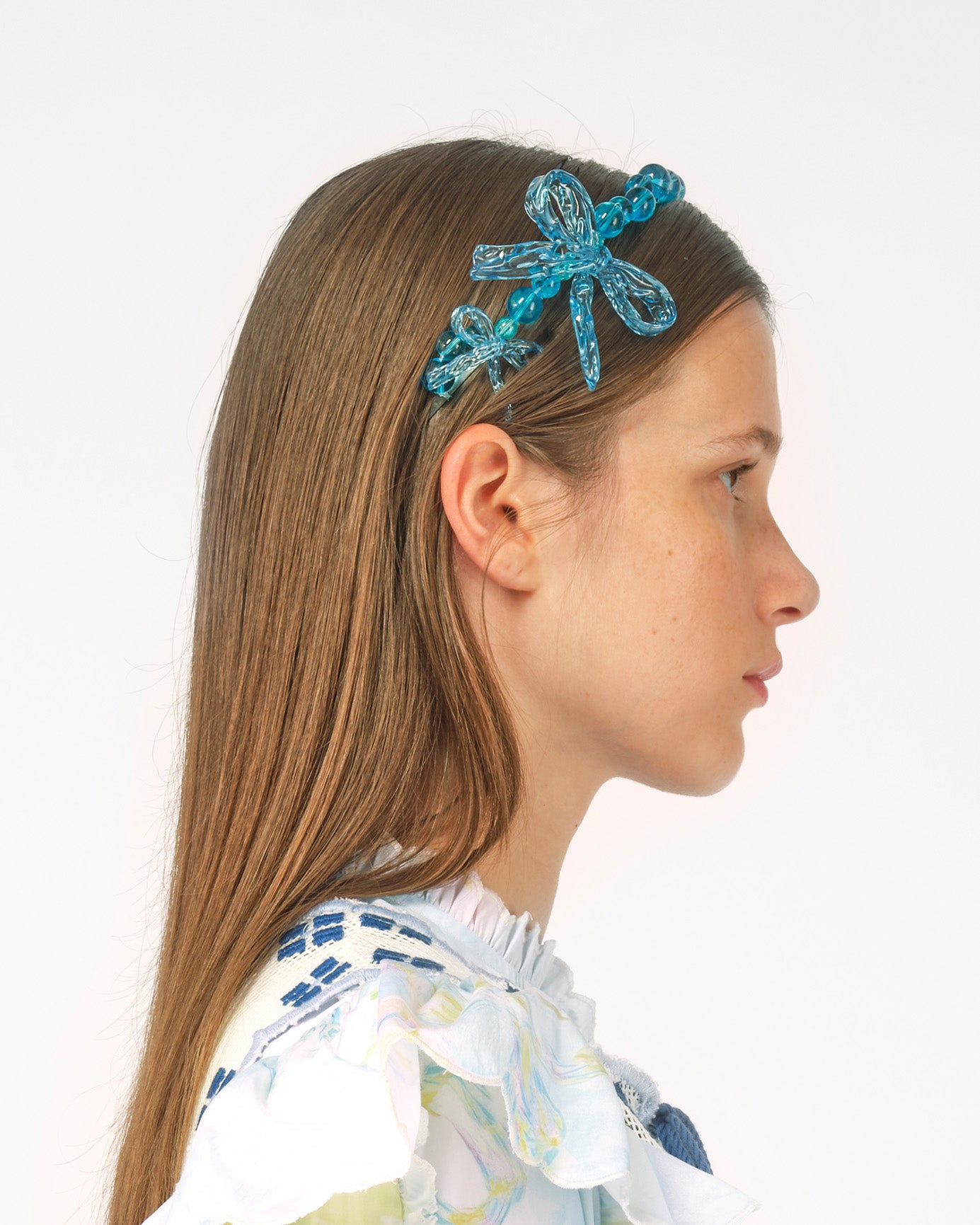 WOMEN GIRL 3D PRINTED BLUE BOW BEADED HEADBAND HAIR BAND 