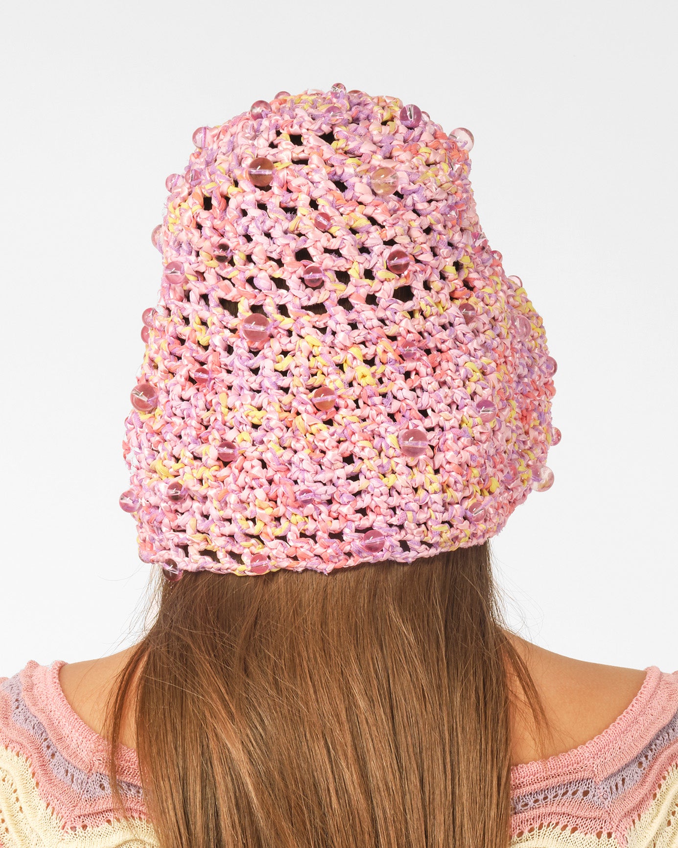 PINK WOMEN GIRL CROCHET BEADED HAT FISH MAN HATS