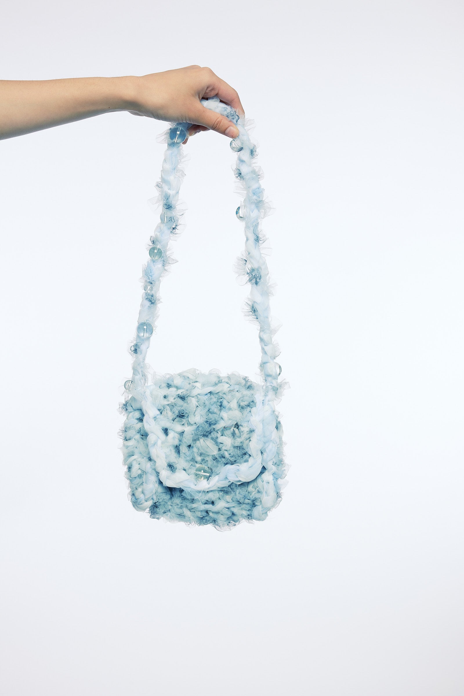 WOMEN GIRL CROCHET BEADED SHOULDER BAG BLUE KOREAN ASIAN STYLE DESIGN