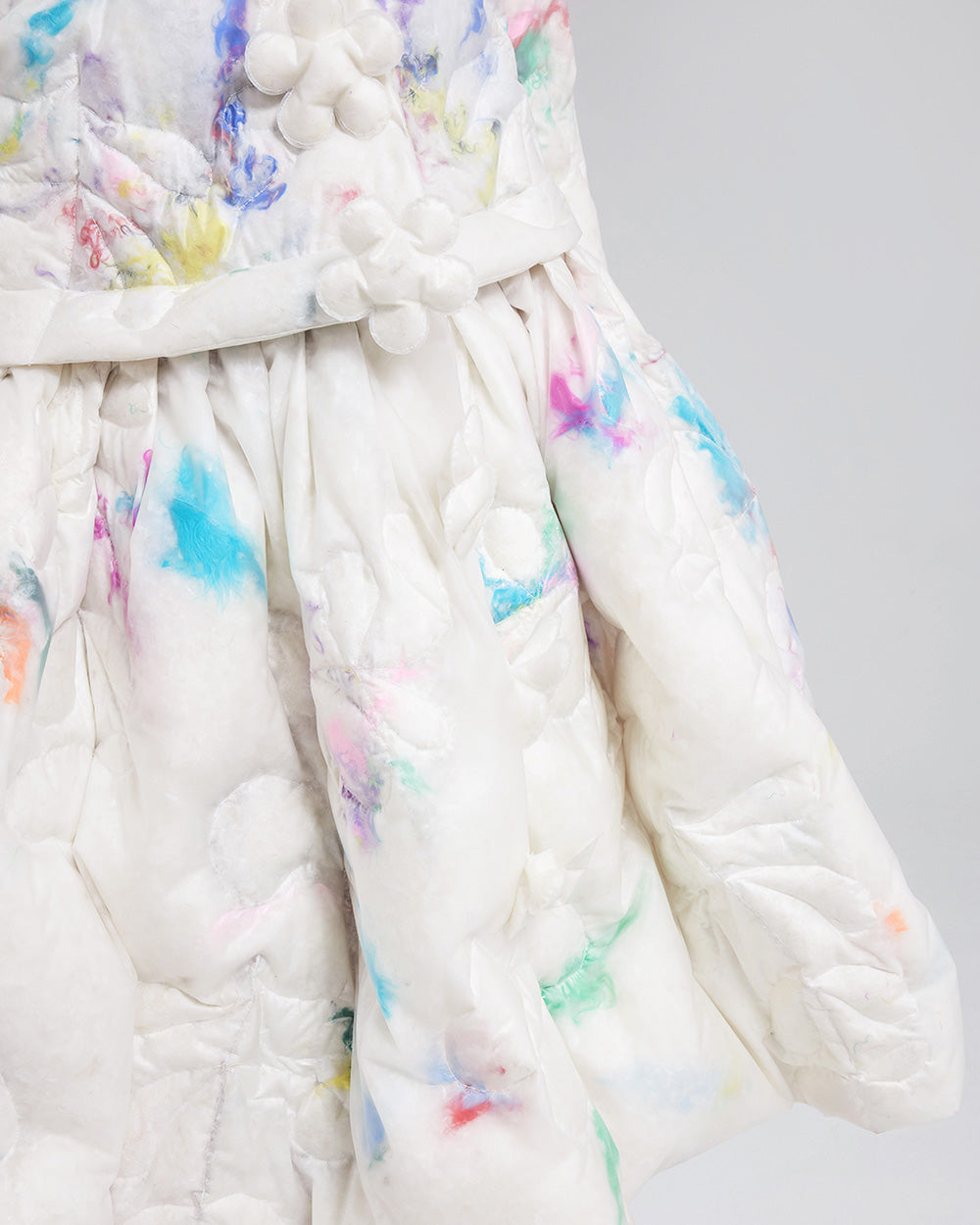 WOMEN GIRL WHITE LONG SLEEVE STYLE FEATHER PUFFER FLOWER JACKET