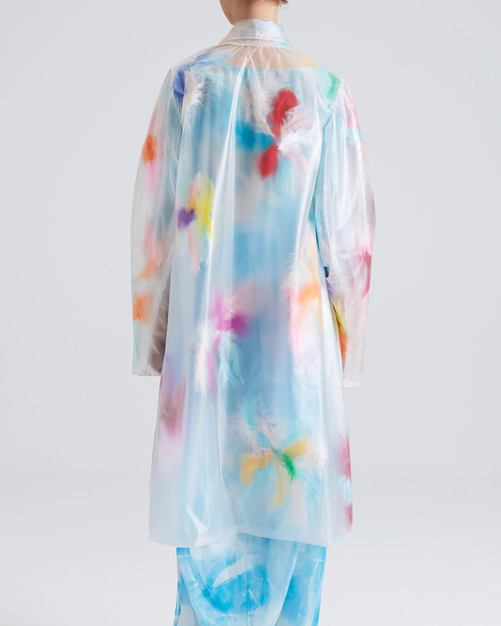 WOMEN GIRL TRANSPARENT WHITE STYLE COLOURFUL HOOD FEATHER RAINCOAT