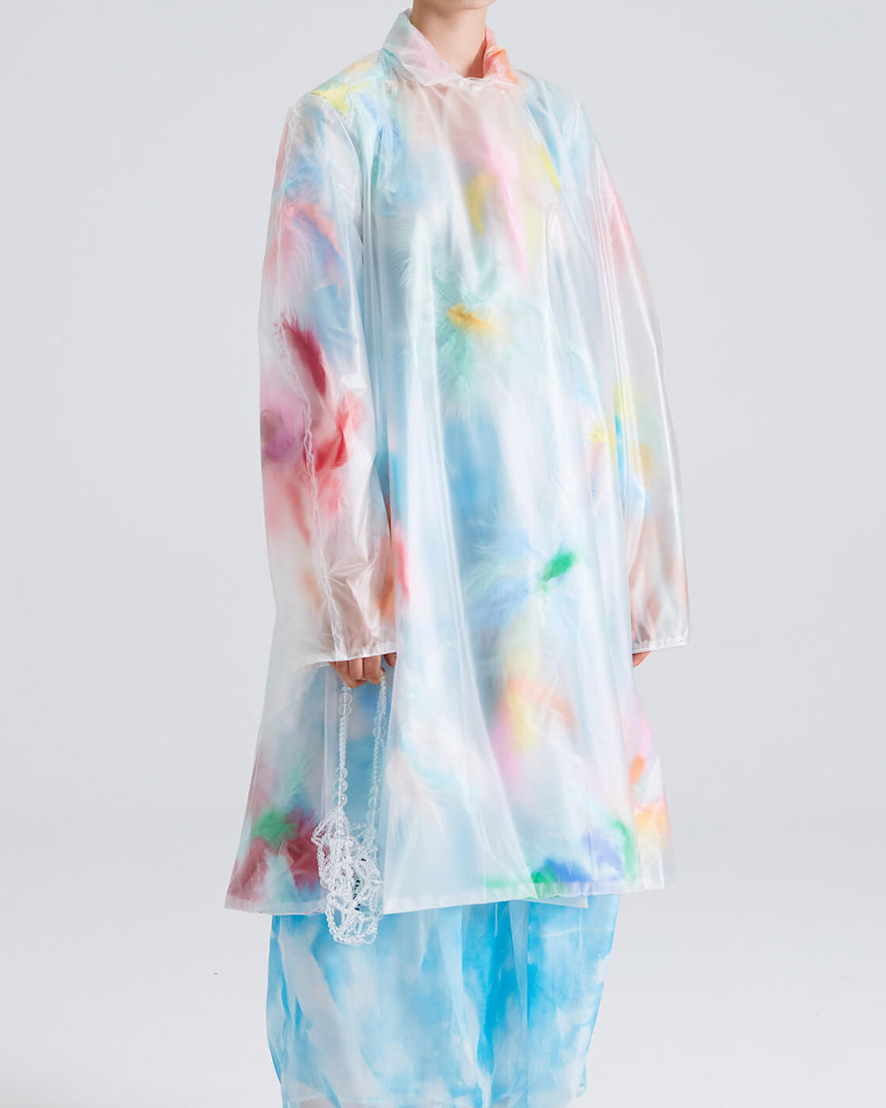 WOMEN GIRL TRANSPARENT WHITE STYLE COLOURFUL HOOD FEATHER RAINCOAT