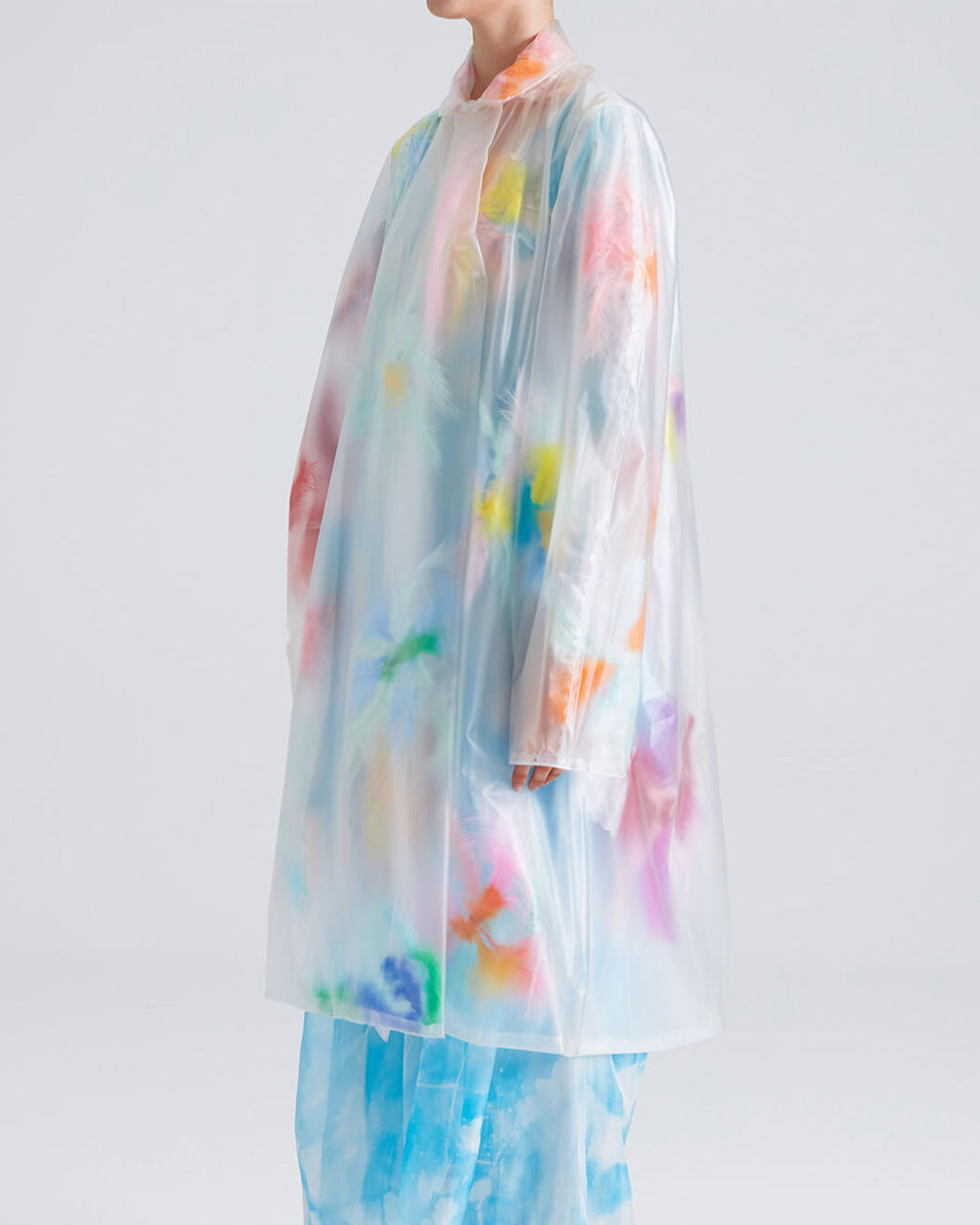 WOMEN GIRL TRANSPARENT WHITE STYLE COLOURFUL HOOD FEATHER RAINCOAT