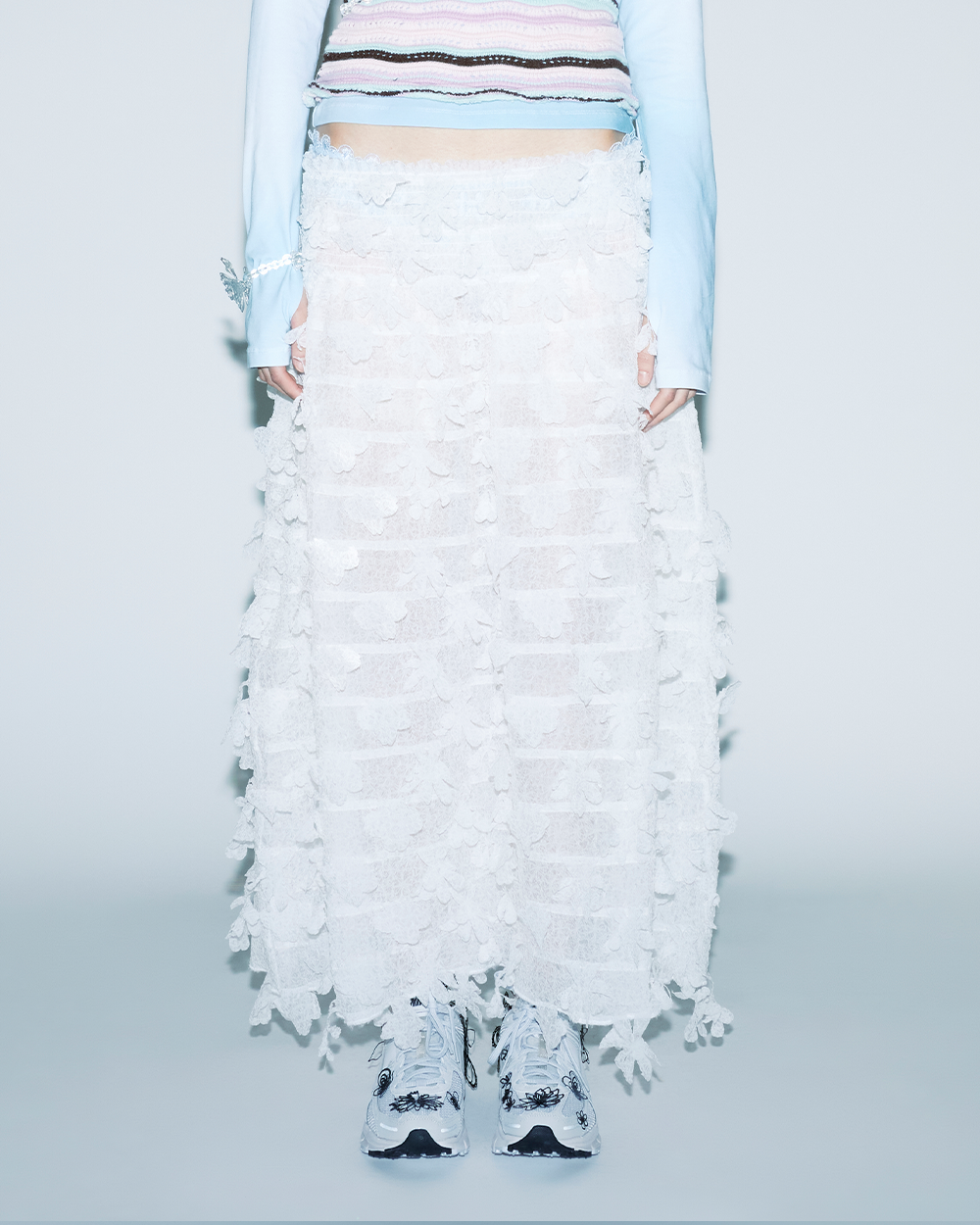 WHITE FLOWER-LASER CUT MAXI LONG WOMEN SKIRT