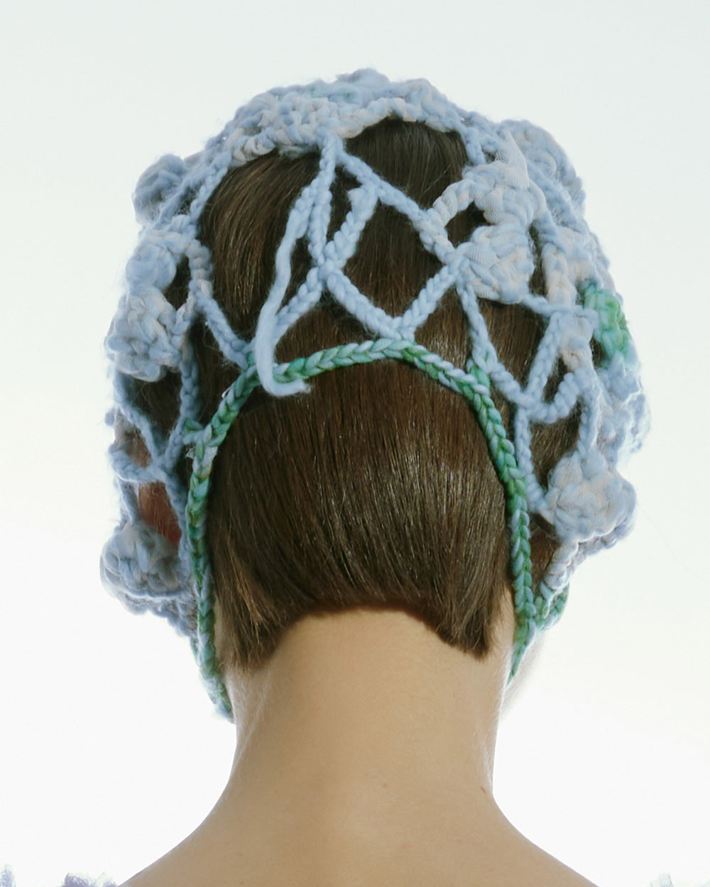 HEAVY CROCHET FLOWER BONNET WOMEN BLUE HEAD GARMENT STYLE